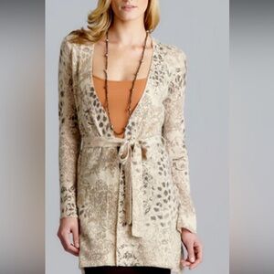 Vertigo Paris Lambswool Angora Long Cardigan Sweater M Brown Leopard Belted
